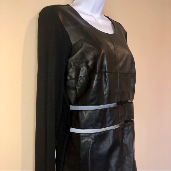 Bailey 44 Mesh Insert Leather Long Sleeve Top, NWT - Picture 2 of 6